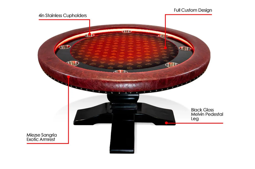 BBO Ginza Round – LED Poker Table for 8 with Dining Option
