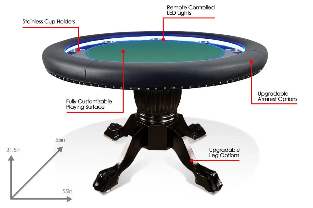 BBO Ginza Round – LED Poker Table for 8 with Dining Option