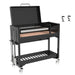 Tagwood BBQ18SI Argentine grill on cart with lid open and adjustable grate system