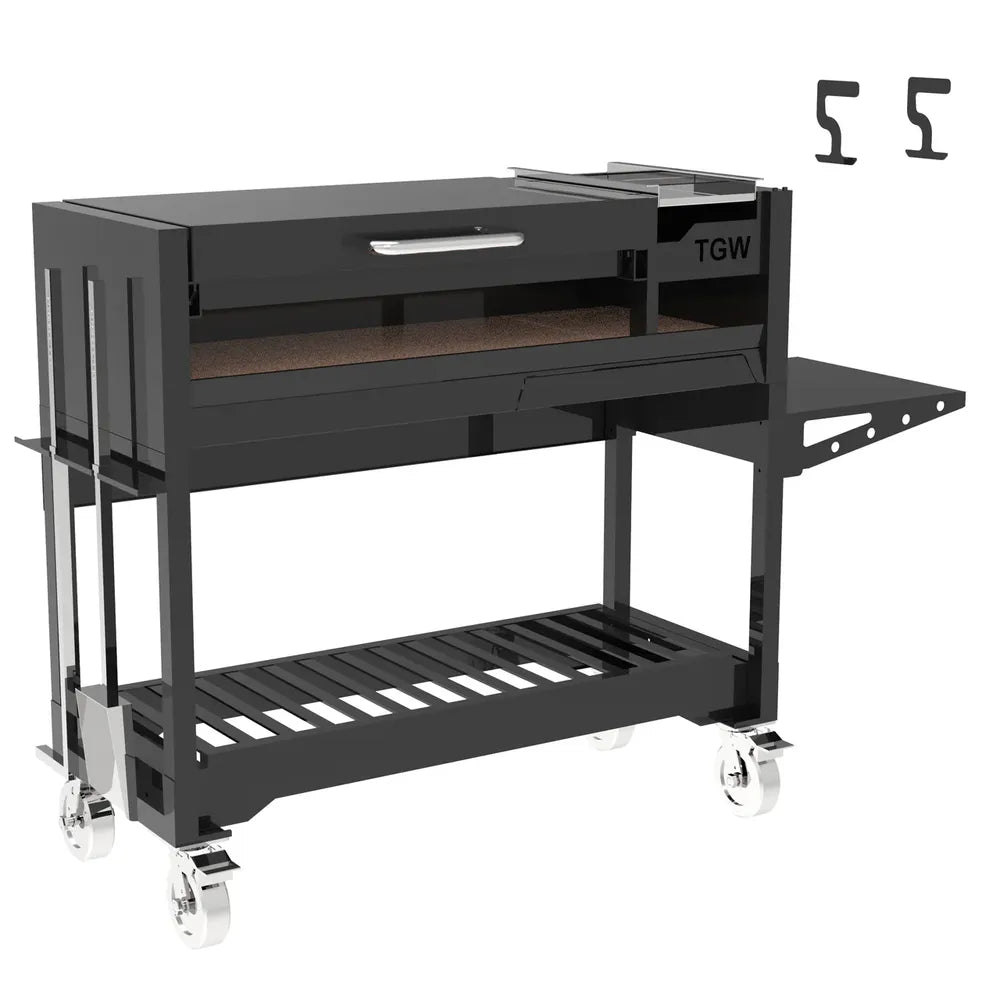 Tagwood BBQ18SI grill with optional side table and griddle attachment