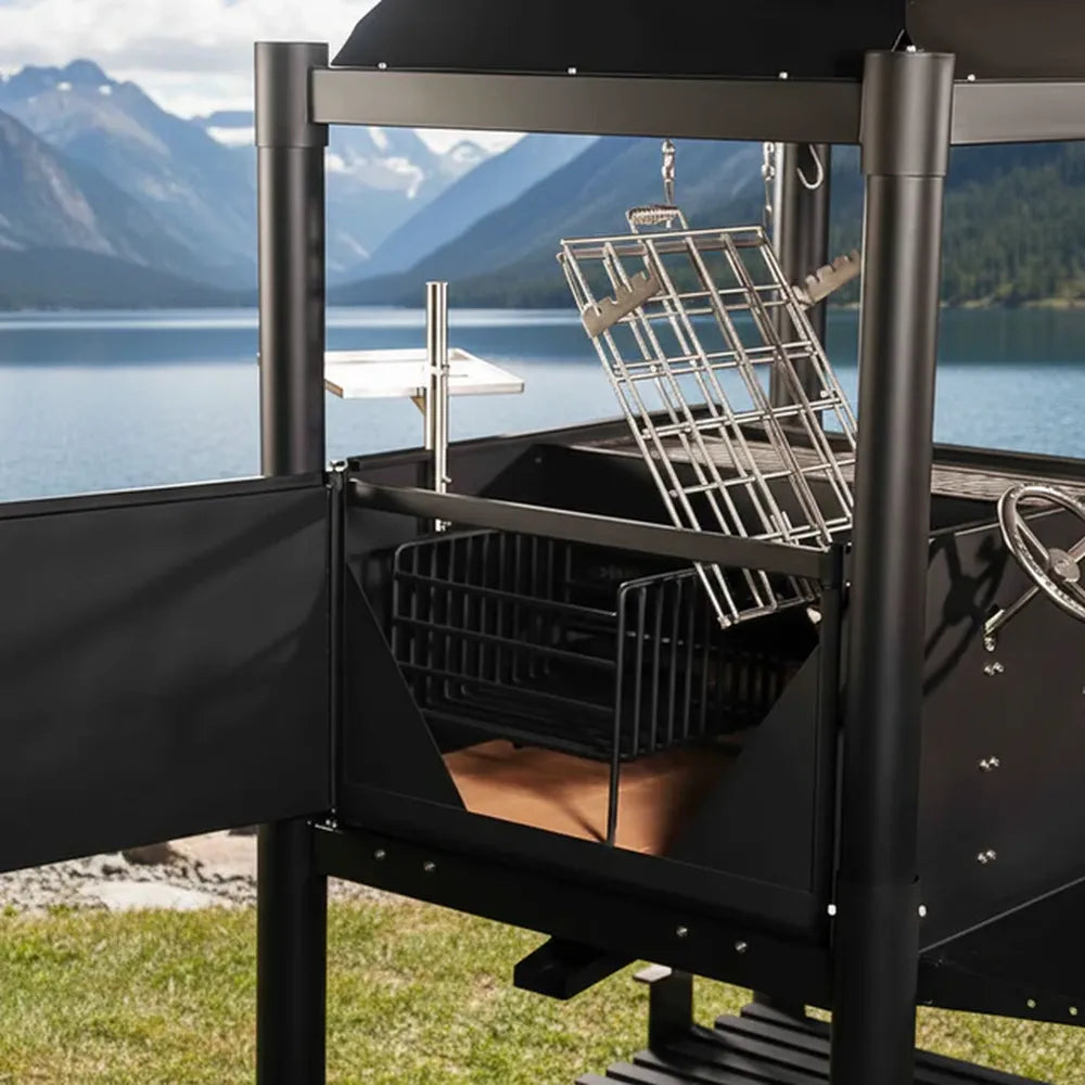 Tagwood BBQ BBQ12SI Argentine grill with clamp grate and adjustable height system close-up