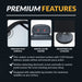 Premium features of the Silverstreak air hockey table highlighted with close-ups of poly-sealed surface, digital scorekeeper, and adjustable leg levelers