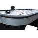 Angled side view of Silverstreak air hockey table showcasing rounded corners, black rail, silver trim, and part of the LED scoreboard.