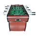 A view of the Hathaway Metropolitan 54-inch Foosball Table from the side, focusing on the goal opening and the scorekeepers on either end of the table.
