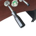  A close-up view of one of the handles and the ball-return chute on the Hathaway Metropolitan 54-inch Foosball Table.