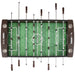 Top-down view of Hathaway Primo 56-inch foosball table showing player layout, green field with “Foosball” branding, and all metal rods extended.