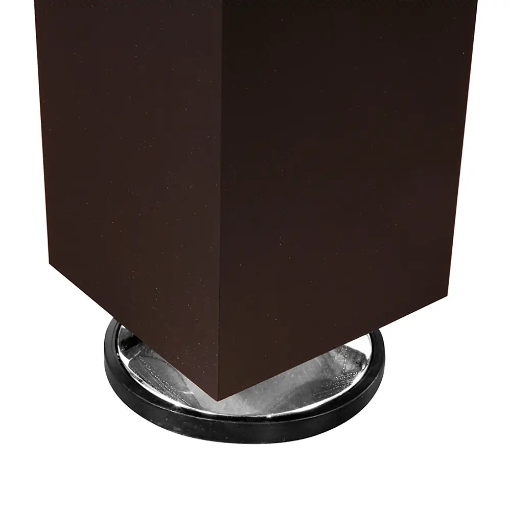 Adjustable chrome leg leveler at the base of the Hathaway Primo foosball table’s sturdy square leg for stability on uneven floors.