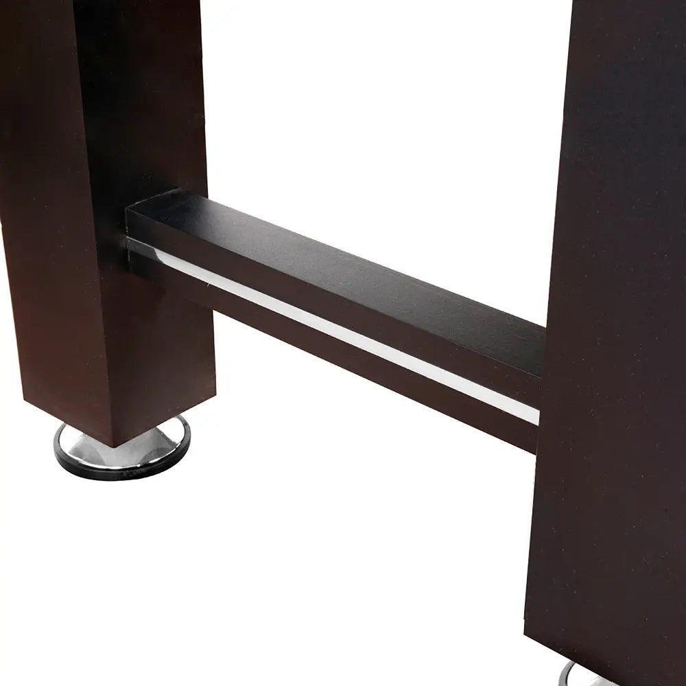 Sturdy black leg support bar connecting two legs of a foosball table for enhanced structural stability and durability.