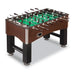 Hathaway Primo 56-inch soccer foosball table with rich dark wood cabinet, black legs, chrome accents, and eight rows of player rods ready for gameplay.