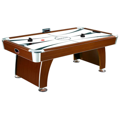 Hathaway Brentwood 7.5ft Air Hockey Table, dark cherry finish, with pucks and digital scorer.