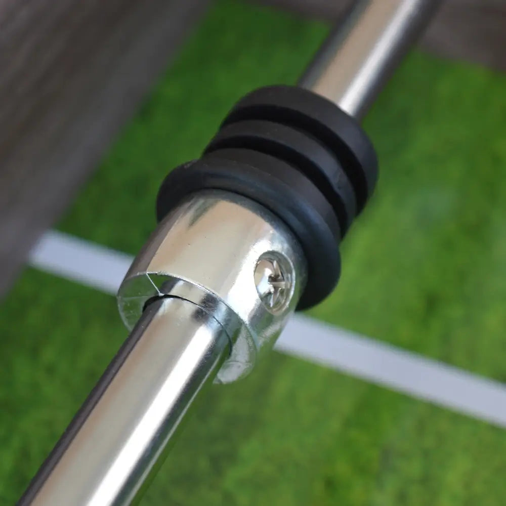 Detailed image of a foosball rod and frictionless bearing system with rubber stoppers for smooth, fast gameplay.