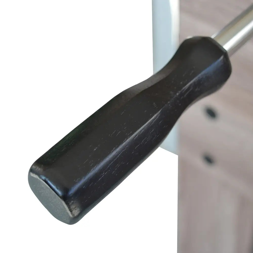 Octagonal ergonomic handle on a chrome rod, providing a comfortable, non-slip grip during foosball play.