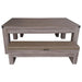 Convertible multi-game table with wood grain finish shown in dining configuration, cushioned bench seating stored beneath table.