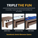 Triple-function Hathaway game table with convertible top for dining, air hockey, and table tennis; reversible tabletop design allows quick transitions between games.