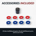 Shuffleboard accessory kit with four red and four blue pucks and one can of wax included with the Hathaway table.