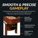 Highlighted features of Hathaway Merlot shuffleboard table include slick playing surface, dual-paneled legs for stability, and adjustable levelers for precise balance.