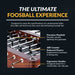 Graphic highlighting professional-grade foosball table features including precision playfield, ABS counter-balanced players, and ergonomic octagonal handles.