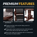 Close-up features of poker dining table set including built-in drink holders, cushioned leatherette chairs, and a solid wood pedestal base for comfort, style, and stability.