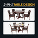 2-in-1 convertible poker and dining table set with five leatherette chairs, showcasing round tabletop with drink holders and smooth dining surface for multipurpose use.