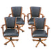 Set of four Kingston swivel armchairs with cushioned faux leather seats and oak wood frames, designed to complement poker and bumper pool tables in game rooms.