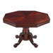 Octagonal dark oak table with wood inlay veneer and pedestal base, shown with dining tabletop configuration for elegant game or dining room use.
