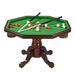 Bumper pool table setup with green felt surface, red and white bumper balls, cues, and octagonal wood frame, part of the Kingston 3-in-1 convertible game table.