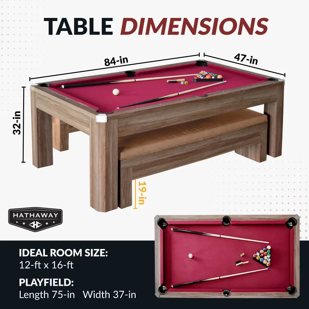 Hathaway Newport 7-ft Pool Table Combo – Dining & Benches
