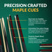 Precision-crafted two-piece maple cue sticks from Hathaway Deluxe Kit featuring steel joints for stability, ergonomic grip, and easy disassembly for portability and durability.