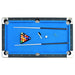 Top-down view of Hathaway Fairmont 6-ft Pool Table setup with cue sticks, balls, brush, and chalk placed on blue felt playfield.