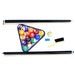 Accessories included with Hathaway Fairmont 6-ft Portable Pool Table: two-piece pool cues, billiard balls in a triangle rack, cue chalk, table brush, and a cue ball.