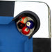 Top-down view of corner pocket on Hathaway Fairmont 6-ft Pool Table filled with multiple balls, chrome-plated corner detail and blue felt surface visible.