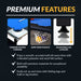 Premium features of the Hathaway Fairmont 6-ft Portable Pool Table include chrome-plated corners, rope web drop pockets, and adjustable leg levelers for stable, accurate gameplay on any surface.