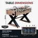 Hathaway Excalibur 54-in Foosball Table with measurements labeled—54 inches long, 27.5 inches wide, 34.5 inches tall—with required space of 8 ft x 8.5 ft and a 46 x 24.8 inch playfield.