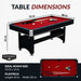 Hathaway Spartan 6-ft Pool Table with Table Tennis Top displaying full dimensions—72 inches long, 38 inches wide, and 31 inches high—with a playfield size of 64 by 30 inches and a recommended room size of 10x13 feet.