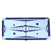 Top-down view of Phantom II air hockey table with a light blue playfield, dark blue graphic accents, and "HOCKEY" center logo. Table includes four black pucks and pushers, and chrome corner guards.