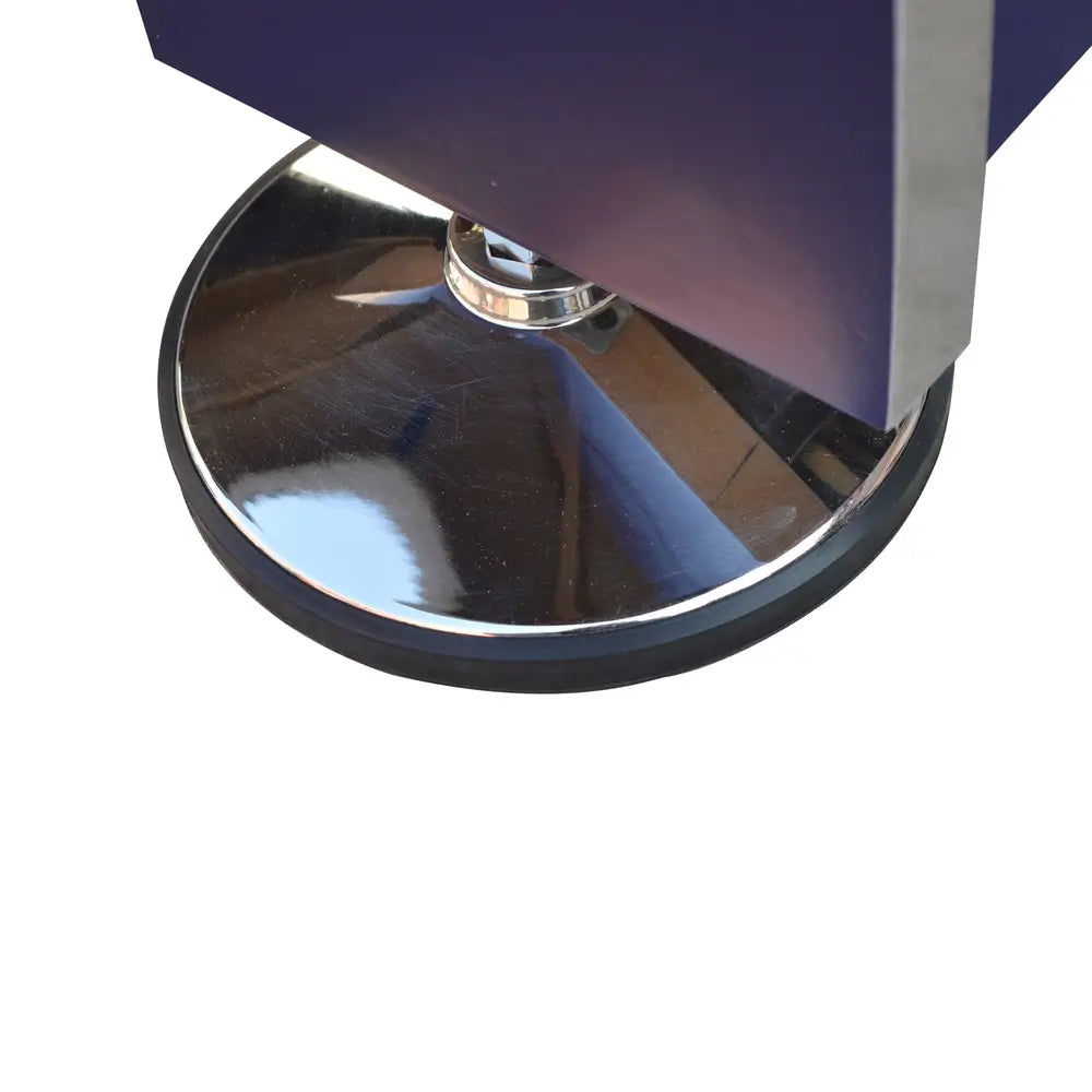 Close-up of a single adjustable chrome leg leveler on the Hathaway Phantom II air hockey table, providing balance and stability on uneven surfaces.