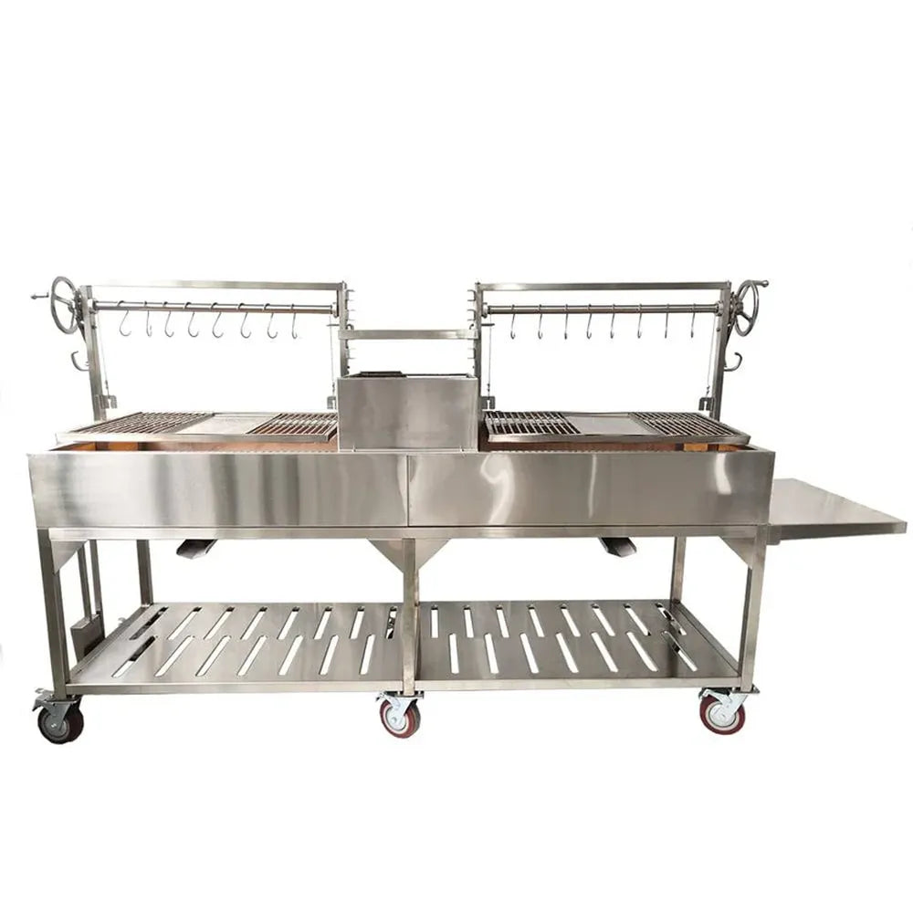 Tagwood BBQ24SS Double Santa Maria grill wide outdoor view near marina with wood storage shelf