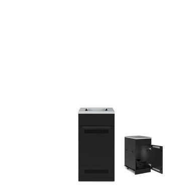 Broil King 811710 side burner cabinet storage base shown open with interior storage and side access door.
