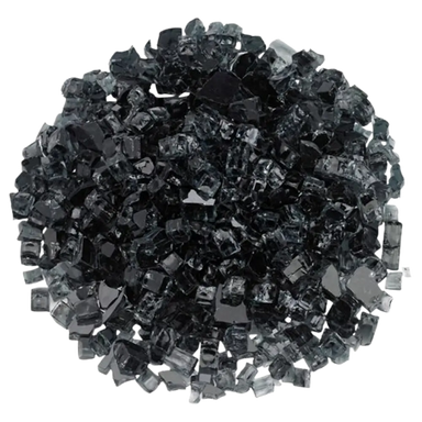 Jet Black 1/2 inch reflective fire glass by Travertine TessaRai with a high-gloss mirrored finish for contemporary gas fireplaces.