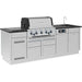 Broil King Imperial QS 590iH 10-foot Smart Grill Island with stainless steel cabinets and integrated side burner.