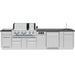Frontal view of the Broil King Imperial QS 690iH 11-foot stainless steel BBQ island featuring a dual-lid smart grill, outdoor sink.
