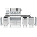 Exploded view of the Broil King Imperial QS 690iE 8-foot outdoor kitchen island showing modular cabinet layout, grill head, countertop, and sink components.