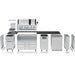 Exploded view of Broil King Imperial QS 690iF Smart Grill Island components showing modular stainless steel cabinets, grill head, side burner, and black countertop pieces.
