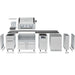 Exploded view of the Broil King 9 Ft Stainless Steel Outdoor Kitchen components including grill head, side burner, modular cabinets, and outdoor refrigerator.