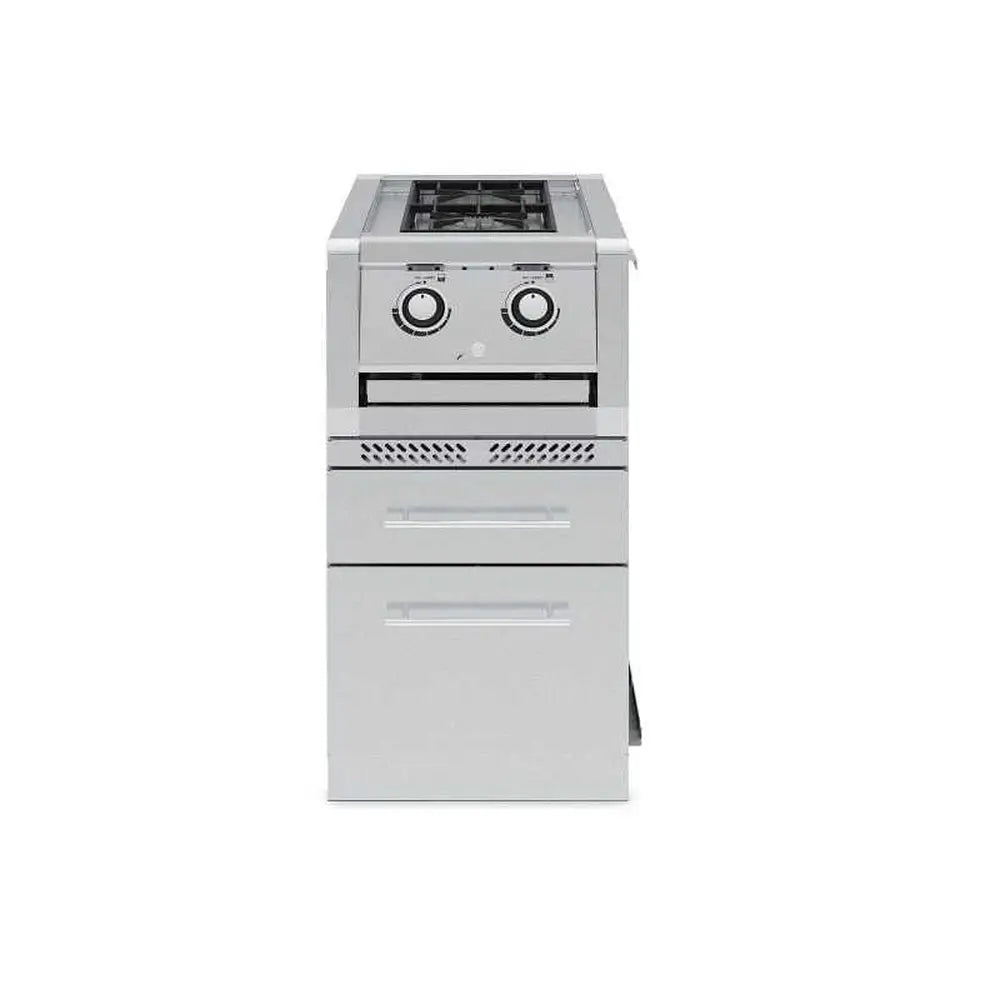 Vertical view of the Broil King Imperial S200 natural gas double side burner cabinet featuring a slim profile and two stainless steel drawers.