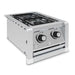 Top-down angle of the Broil King Imperial S200 double side burner showing the cast iron cooking grates and premium stainless steel finish.