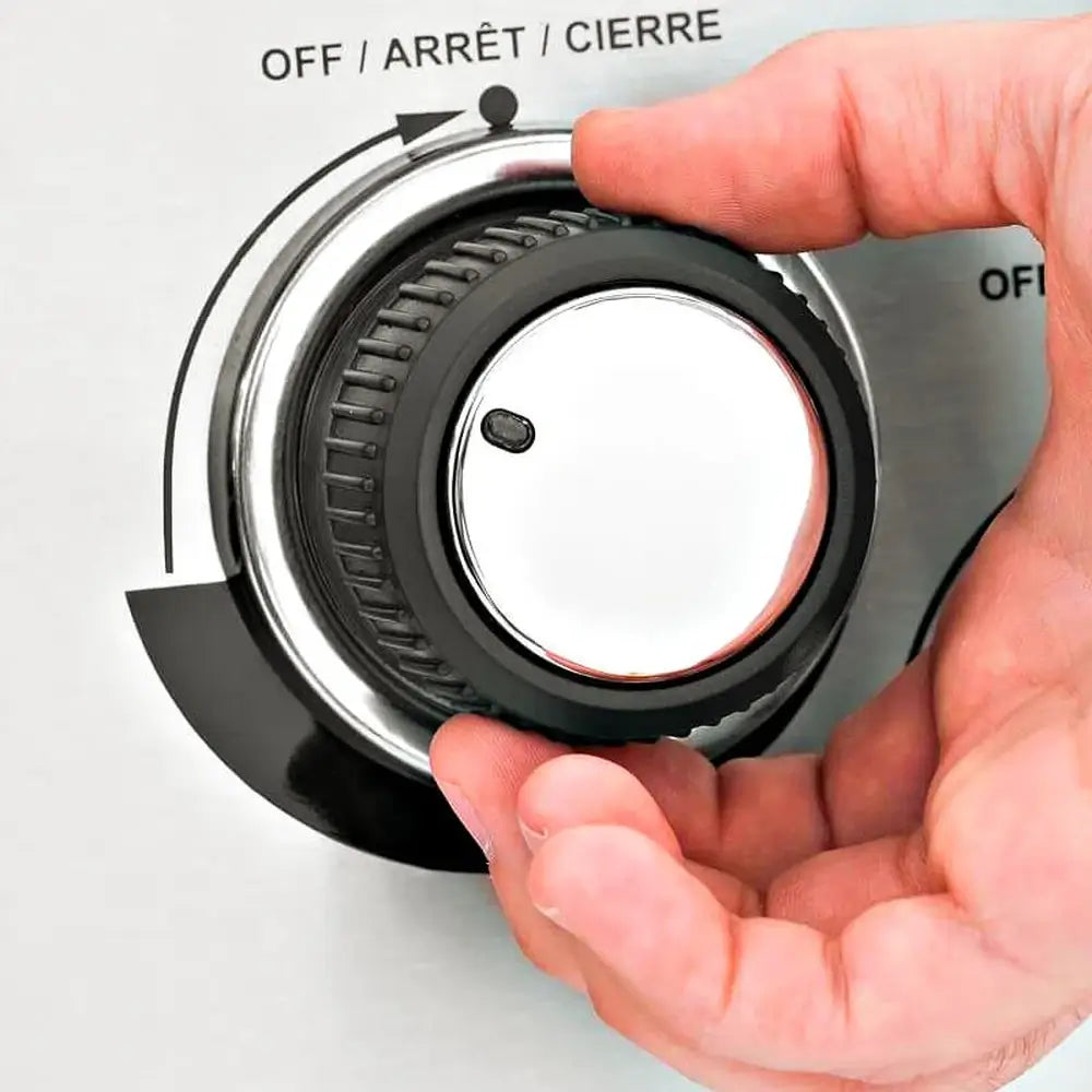 Close-up of the tactile gas control knob on a Broil King Imperial grill for precise heat management and flame control.