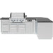 Front view of the Broil King Imperial QS 590iG Smart Grill Island with stainless steel storage drawers, built-in 5-burner gas grill, and sleek black workspace.