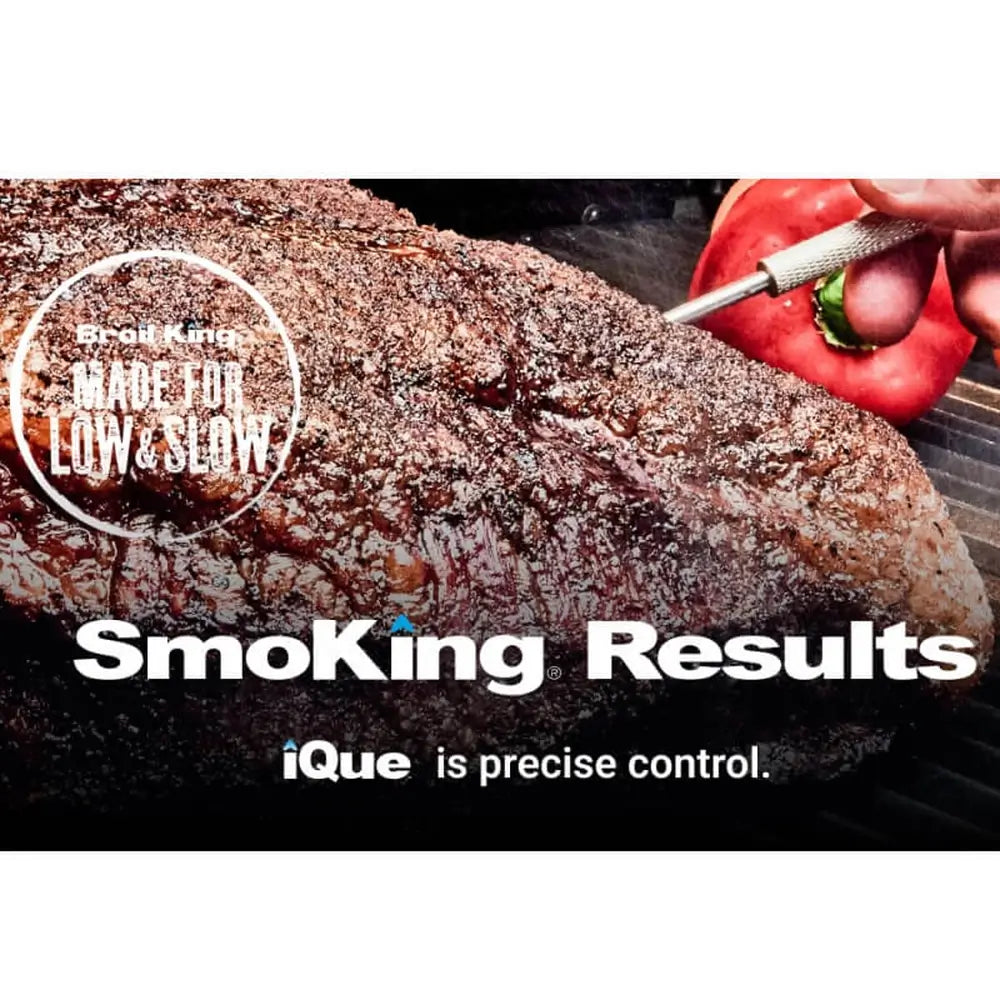 Broil King meat probe inserted into a brisket on the grill for precise low and slow smoking results.
