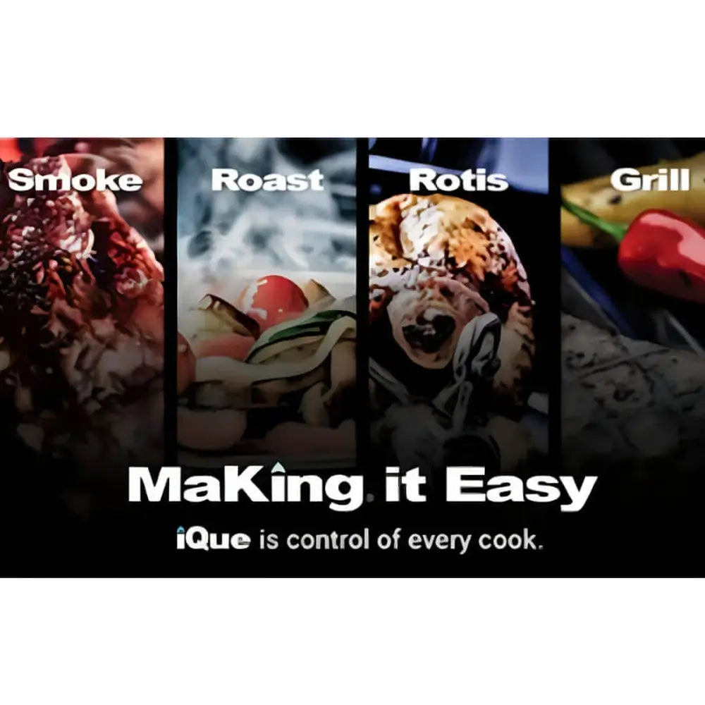 Graphic showing Broil King smart grill versatility for smoking, roasting, rotisserie cooking, and traditional grilling.